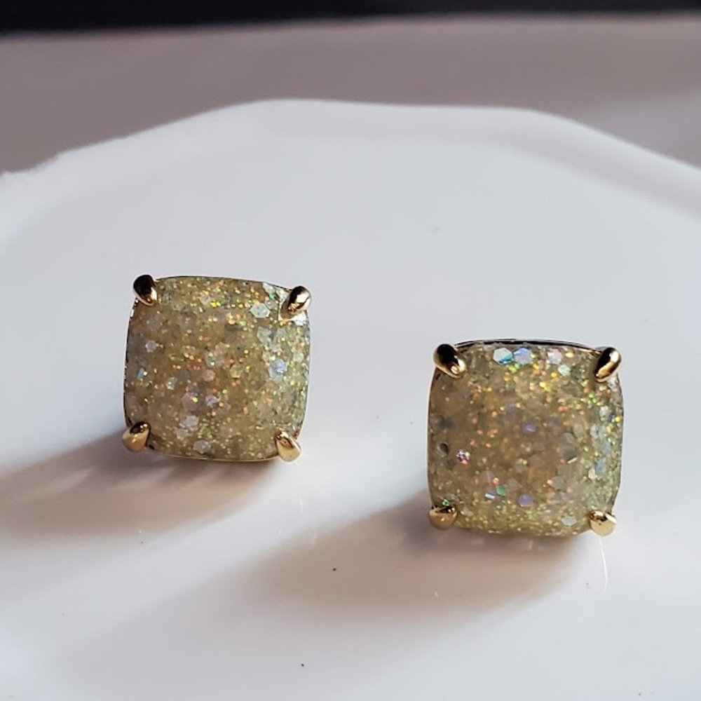 KATE SPADE New York White Opal Glitter Gumdrop Stud Earrings Sparkle Evening